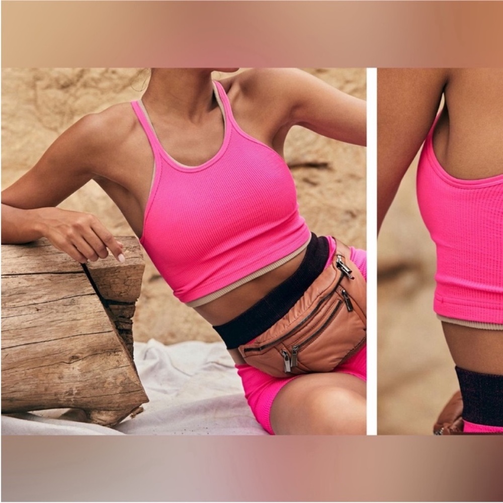 NWOT | Free People Movement | Hot Pink Ribbed Crop Tank | Size M/L